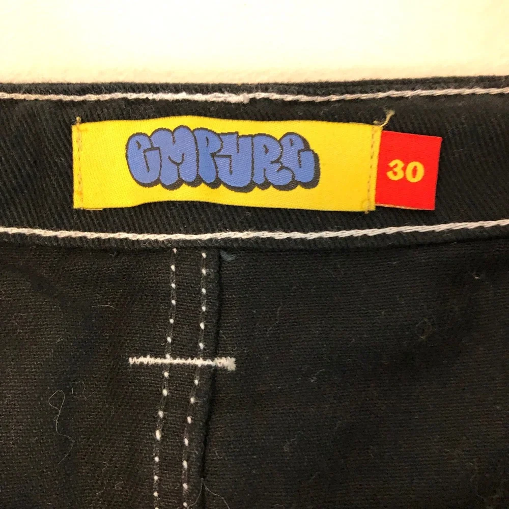 Empyre Black Pants Mens 34x30 Relaxed Skater Grunge Y2K Embroidered Graffiti Cat